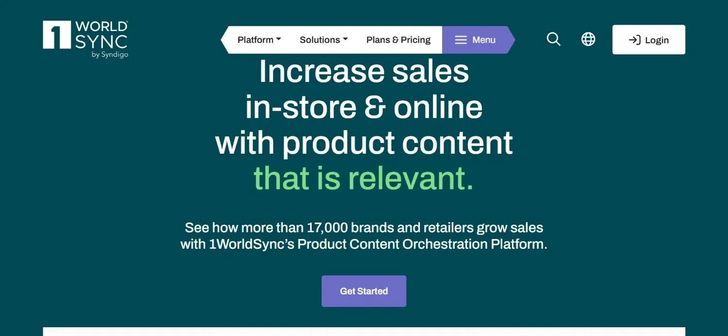 1WorldSync homepage headline about growing in-store and online sales with product content