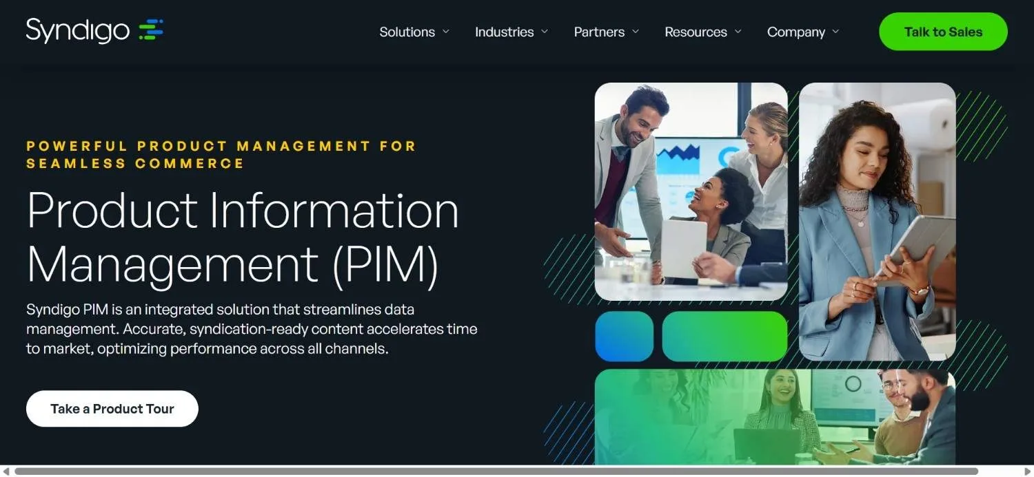 Syndigo product information management (PIM) homepage with a Take a Product Tour button