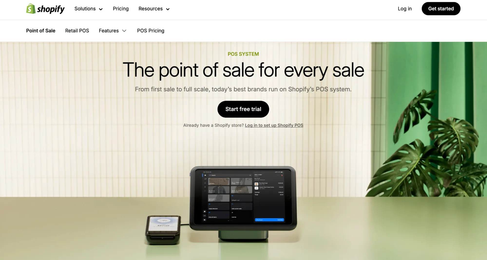 Shopify POS page with a countertop POS tablet and card reader