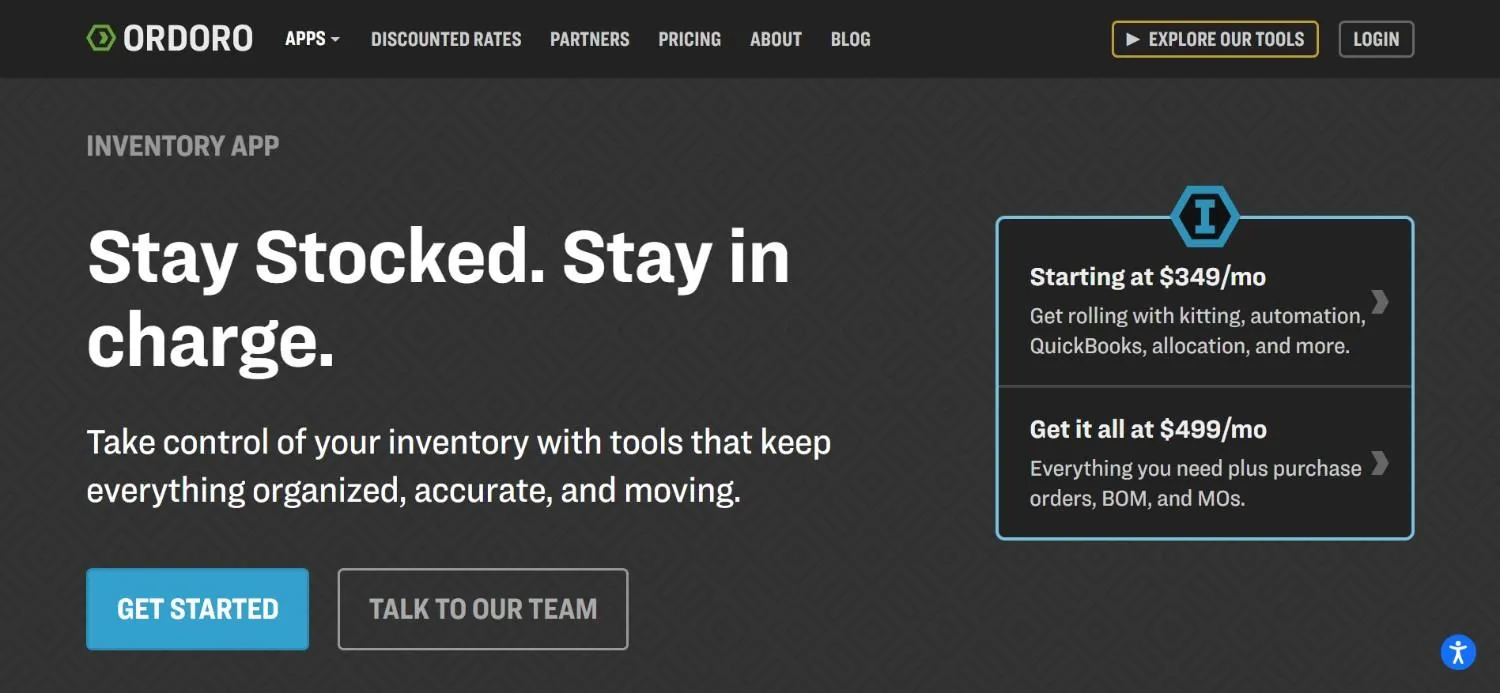 Ordoro inventory app page with two monthly plan cards