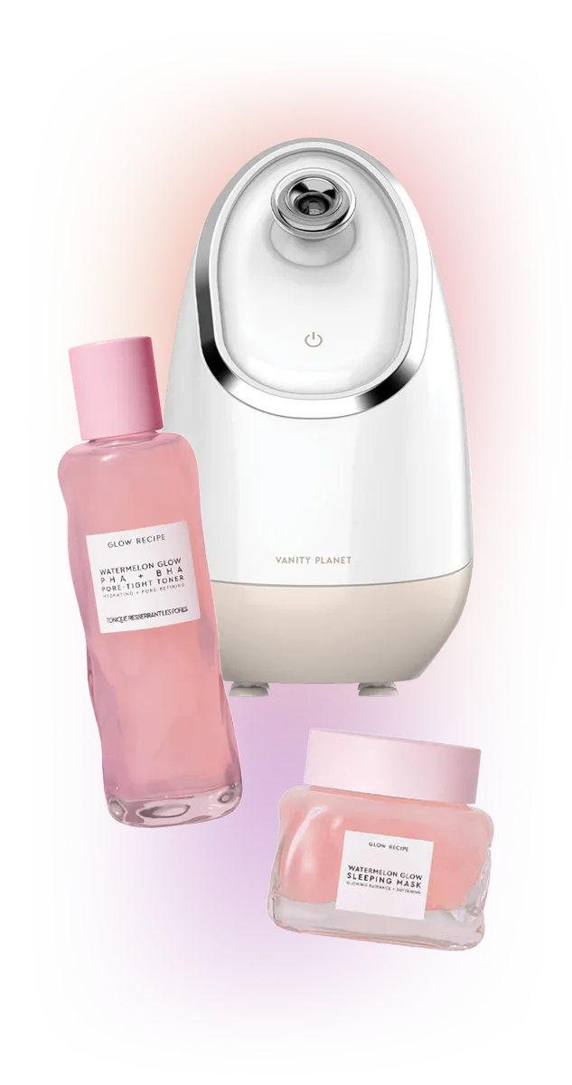 The Steam, Sleep & Glow Set: a Vanity Planet facial steamer with Glow Recipe toner and sleeping mask